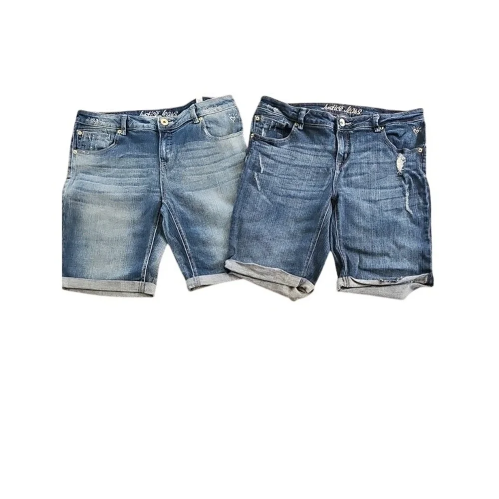 Justice Girls Simply Low Bermuda Denim Shorts Bundle 2 Pairs Blue Size 16.5 Plus